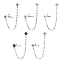 Titanium Threadless Double Prong Set Gem Top with Rolo Chain Dangle