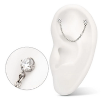 Titanium Threadless Double Prong Set Gem Top with Rolo Chain Dangle