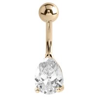 14k Yellow Gold Pear Prong Set Navel : 1.6mm (14ga) x 10mm x Clear Crystal image