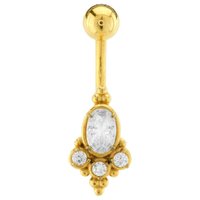 Bright Gold PVD Jewelled Bead Cluster Navel : 1.6mm (14ga) x 10mm x Clear Crystal