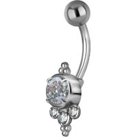 Surgical Steel Jewelled Round Bead Cluster Navel : 1.6mm (14ga) x 10mm x Clear Crystal