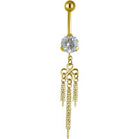 Bright Gold PVD Jewelled Hanging Shamrock Chains : 1.6mm (14ga) x 10mm x Clear Crystal