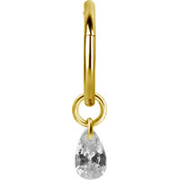 Bright Gold Hinged Segment Ring Pear Drop Charm  : Clear Crystal image