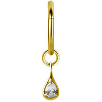 Bright Gold Hinged Segment Ring Tear Drop Charm  : Clear Crystal image
