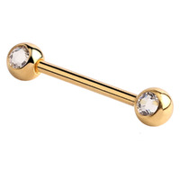 Bright Gold Double Jewelled Nipple Barbell image