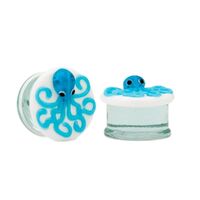 Blue Octopus Double Flared Glass Plug image