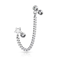 Steel Jewelled Barbell with Chain Linked Star Symbol image