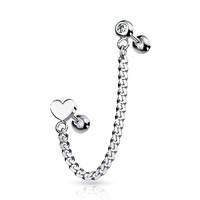 Steel Jewelled Barbell with Chain Linked Heart Symbol image