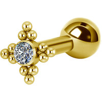 Titanium Bright Gold Internally Threaded Micro Barbell Jewelled Cluster Star : 1.2mm (16ga) x 6mm Clear Crystal image