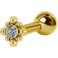 Titanium Bright Gold Internally Threaded Micro Barbell Jewelled Cluster Diamond : 1.2mm (16ga) x 6mm Clear Crystal image