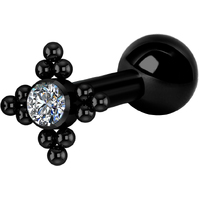 Titanium Black Steel Internally Threaded Micro Barbell Jewelled Cluster Star : 1.2mm (16ga) x 6mm Clear Crystal image