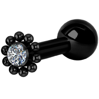 Titanium Black Steel Internally Threaded Micro Barbell Jewelled Cluster Circle : 1.2mm (16ga) x 6mm Clear Crystal image