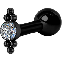 Titanium Black Steel Internally Threaded Micro Barbell Jewelled Cluster Double : 1.2mm (16ga) x 6mm Clear Crystal image
