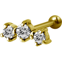 Bright Gold Internally Threaded Triple Jewelled Clawset Micro Barbell : 1.2mm (16ga) x 6mm Clear Crystal image