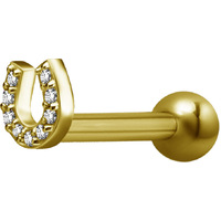 Bright Gold Internally Threaded Jewelled Horseshoe Micro Barbell : 1.2mm (16ga) x 6mm Clear Crystal image
