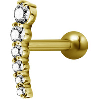 Bright Gold Internally Threaded Cascading Jewelled Micro Barbell : 1.2mm (16ga) x 6mm Clear Crystal image