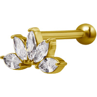 Bright Gold Internally Threaded Jewelled Crown Micro Barbell : 1.2mm (16ga) x 6mm Clear Crystal image