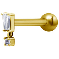 Bright Gold Internally Threaded Jewelled Baguette Charm Micro Barbell : 1.2mm (16ga) x 6mm Clear Crystal image