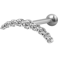 Surgical Steel Internally Threaded Jewelled Curve Micro Barbell : 1.2mm (16ga) x 6mm Clear Crystal image