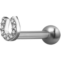 Surgical Steel Internally Threaded Jewelled Horseshoe Micro Barbell : 1.2mm (16ga) x 6mm Clear Crystal image