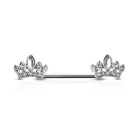 Jewelled Crown Silver Plated Decorative Fashion Nipple Barbell image