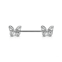 Micro Jewelled Butterfly Silver Plated Decorative Fashion Nipple Barbell image