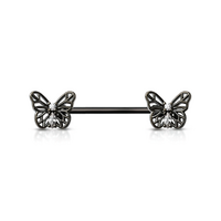 Micro Jewelled Butterfly Black Plated Decorative Fashion Nipple Barbell image