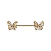 Micro Jewelled Butterfly Gold Plated Decorative Fashion Nipple Barbell image