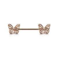Micro Jewelled Butterfly Rose Gold Plated Decorative Fashion Nipple Barbell image