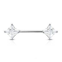 Clear Prong Set Rhombus Jewelled Silver Plated Decorative Fashion Nipple Barbell image