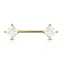 Clear Prong Set Rhombus Jewelled Gold Plated Decorative Fashion Nipple Barbell image