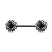 Antique Amethyst Sunburst Silver Plated Decorative Fashion Nipple Barbell image