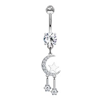 Crescent Moon and Star with Round CZ Dangle Plated Fashion Navel : 1.6mm (14ga) x 10mm image