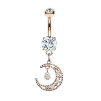 Crescent Moon Micro Jewelled Dangle Rose Gold Plated Fashion Navel : 1.6mm (14ga) x 10mm image