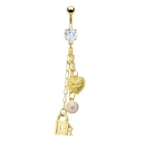 Charmed Hanging Chain Dangle Prong Set Gold Plated Fashion Navel : 1.6mm (14ga) x 10mm image