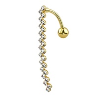Zig Zag Vertical Drop Jewelled Dangle Gold Plated Fashion Navel : 1.6mm (14ga) x 10mm image