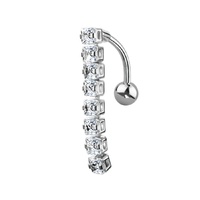 Square Vertical Drop Jewelled Dangle Plated Fashion Navel : 1.6mm (14ga) x 10mm image