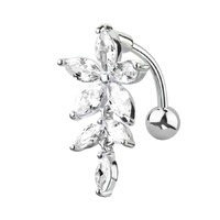 Clear Crystal Flower Vertical Drop Jewelled Dangle Plated Fashion Navel : 1.6mm (14ga) x 10mm image