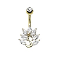 Peacock Marquise Jewelled Cluster Gold Plated Fashion Navel : 1.6mm (14ga) x 10mm image