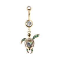 Sea Turtle Mother of Pearl Jewelled Dangle Gold Plated Fashion Navel : 1.6mm (14ga) x 10mm image