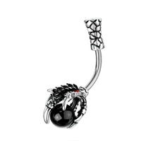 Jewelled Dragon Claw with Black Stone Ball Plated Fashion Navel : 1.6mm ( 14ga) x 10mm image