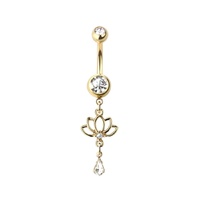 Hanging Lotus Jewelled Dangle Gold Plated Fashion Navel : 1.6mm (14ga) x 10mm image