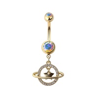Saturn and Star Jewelled Dangle Gold Plated Fashion Navel : 1.6mm (14ga) x 10mm image