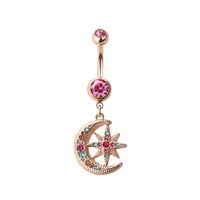 Moon and Starburst Jewelled Dangle Rose Gold Plated Fashion Navel : 1.6mm (14ga) x 10mm image