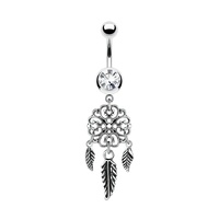 Dream Catcher Filigree Heart and Feathers Dangle Plated Fashion Navel : 1.6mm (14ga) x 10mm image