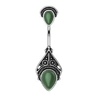 Filigree Green Stone Vintage Silver Burnished Plated Fashion Navel : 1.6mm (14ga) x 10mm image