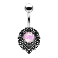 Filigree Pink Water Opal Vintage Silver Burnished Plated Fashion Navel : 1.6mm (14ga) x 10mm image