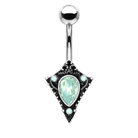 Filigree Green Water Opal Vintage Silver Burnished Plated Fashion Navel : 1.6mm (14ga) x 10mm image