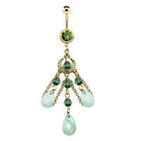 Green Beaded Chandelier Chain Dangle Gold Plated Fashion Navel : 1.6mm (14ga) x 10mm image