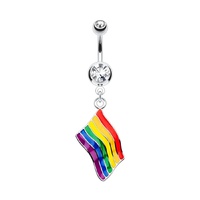 Rainbow Flag Pride Jewelled Dangle Plated Fashion Navel : 1.6mm (14ga) x 10mm image